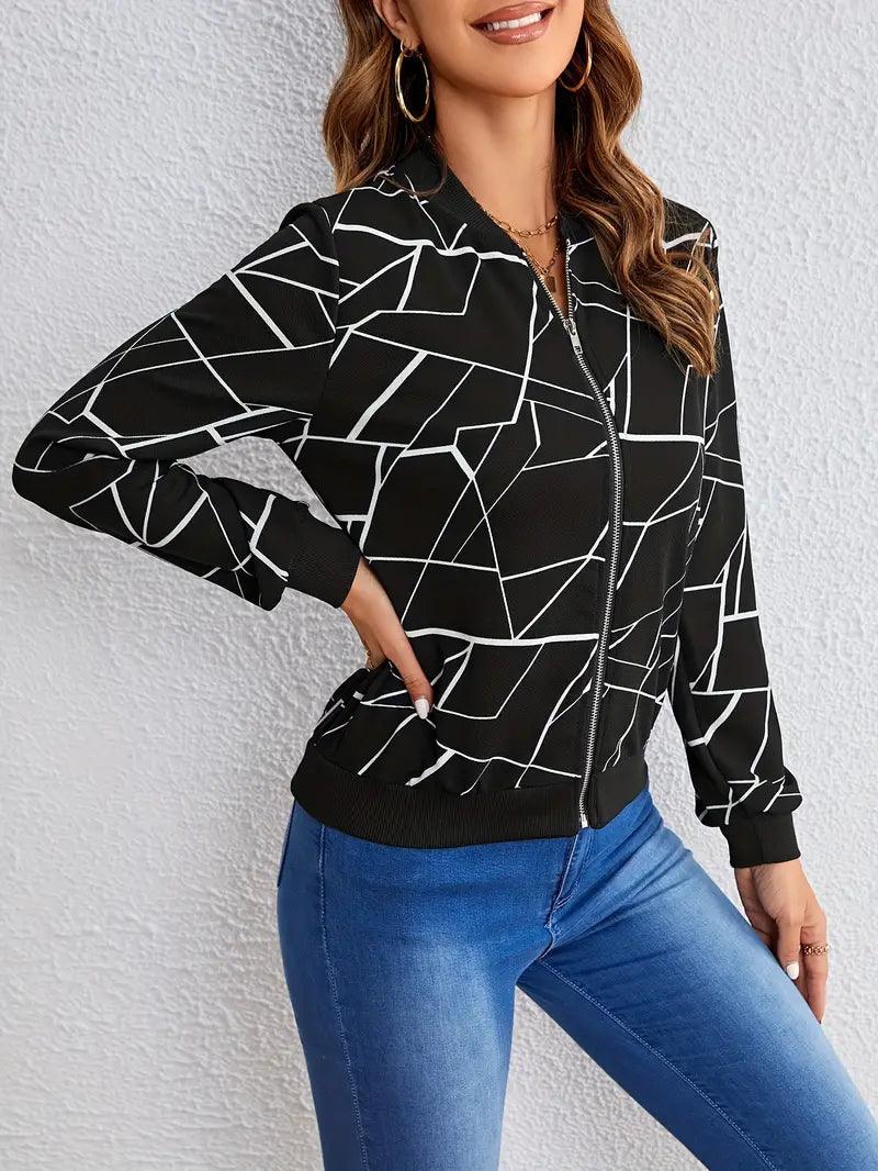 Nahomy – langarmjacke mit geo-print und reißverschluss - LOVEZOE