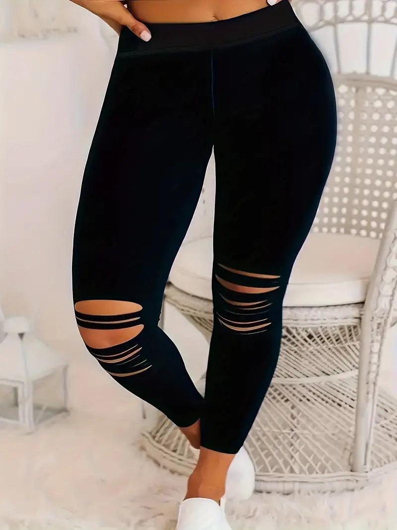 Sophia – einfarbige, zerrissene leggings - LOVEZOE