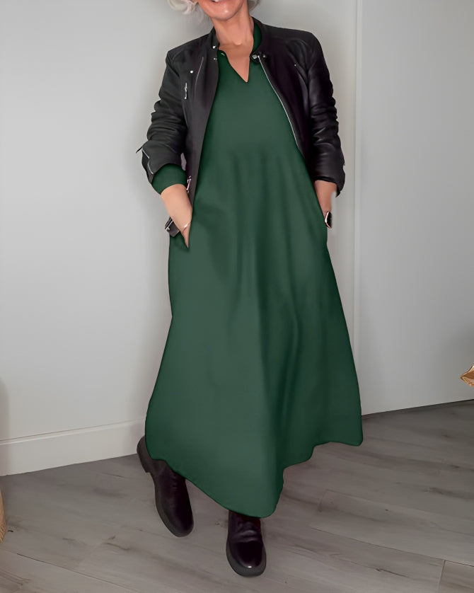 Cathlin™ Langes Kleid mit V Ausschnitt