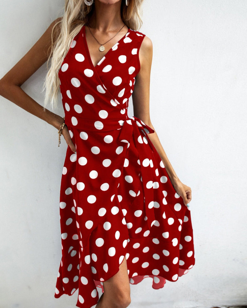 Ärmelloses, elegantes Trägerkleid mit Polka-Dot-Print