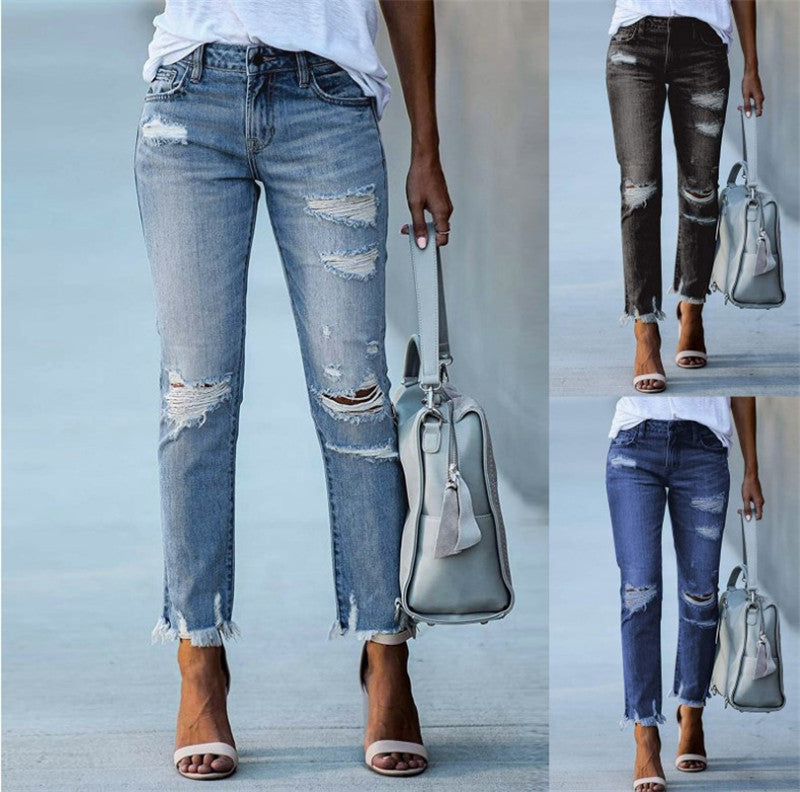 Super Stylische & Elegante Damen Jeans im lässigen Ripped Look