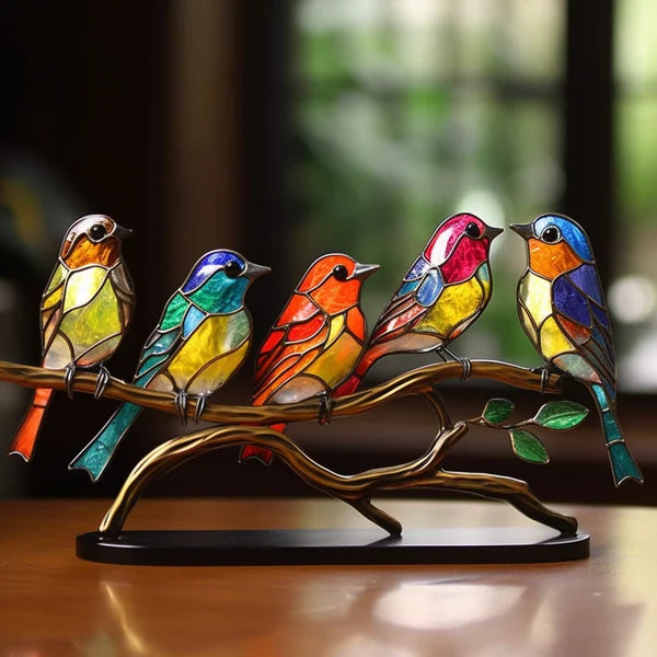 Glasmalerei Vögel auf Zweig Desktop Ornamente