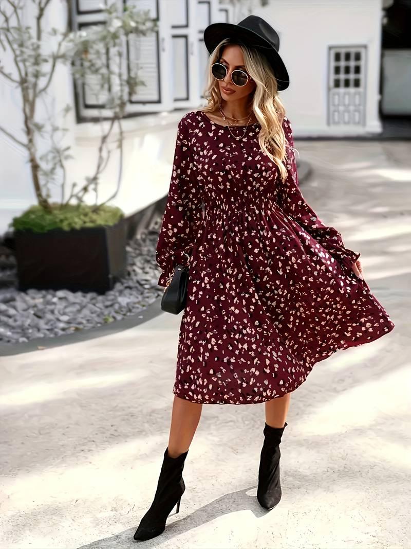 Sophia – allover-print-langarmkleid für frühling und herbst - LOVEZOE