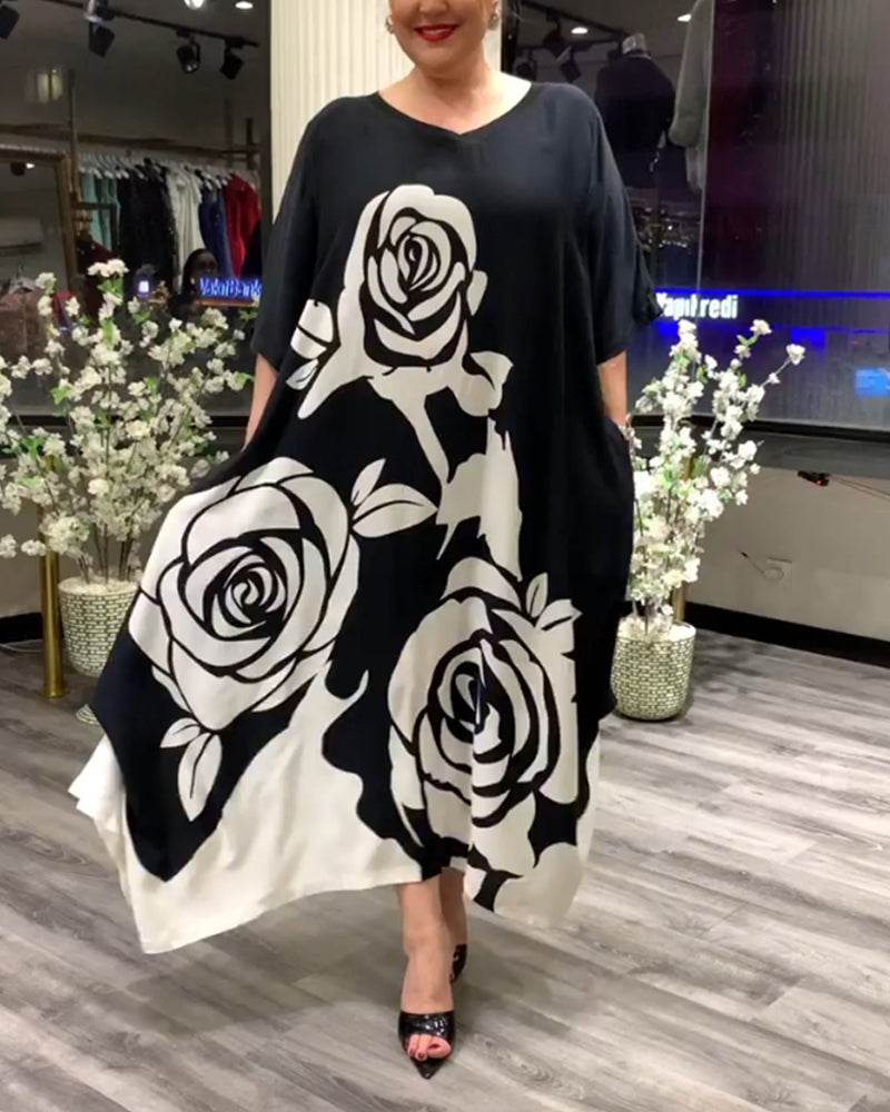 Freizeitkleid mit Rosendruck