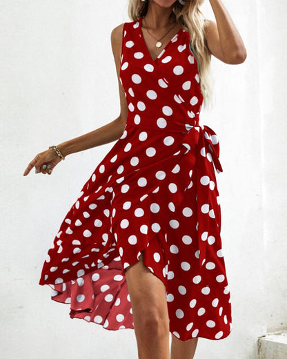 Ärmelloses, elegantes Trägerkleid mit Polka-Dot-Print