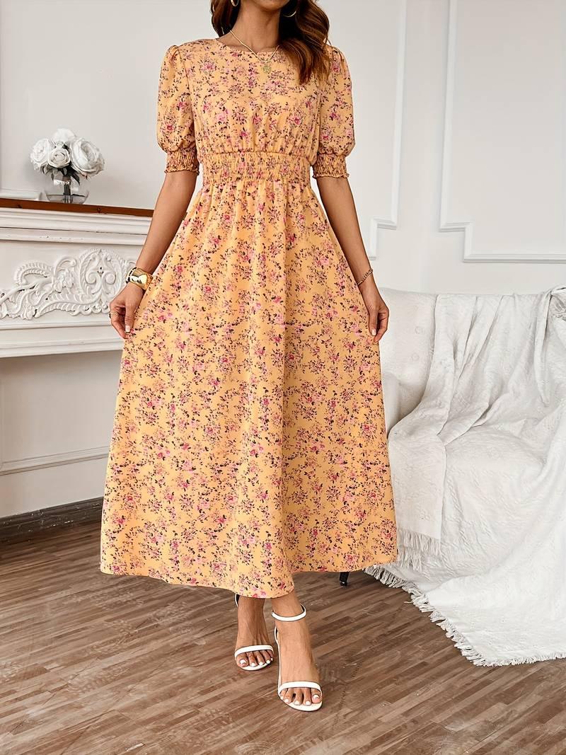 Amelia – kleid mit rundhalsausschnitt und blumendruck für frühling und sommer - LOVEZOE