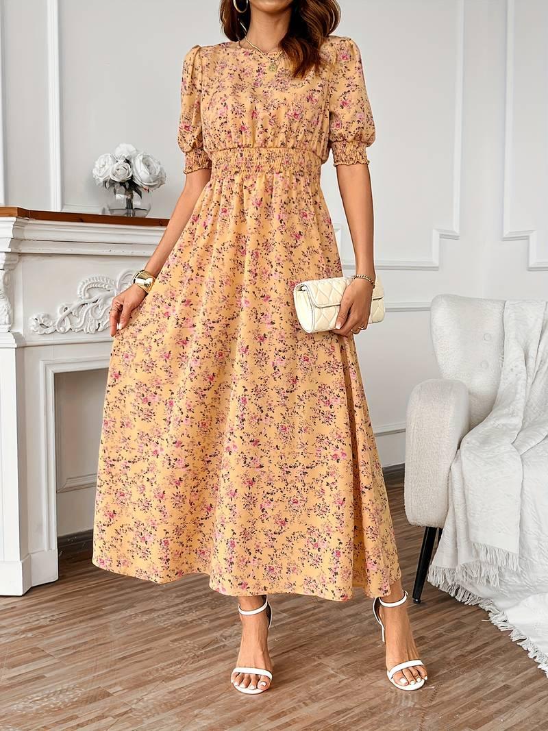 Amelia – kleid mit rundhalsausschnitt und blumendruck für frühling und sommer - LOVEZOE