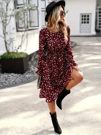 Ella – allover-print-langarmkleid - LOVEZOE