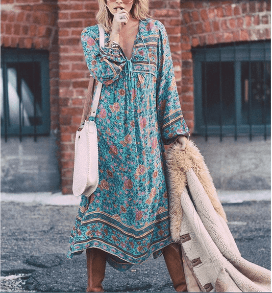 Scarlett – besonderes paisley-maxikleid mit kurzen armeln - LOVEZOE