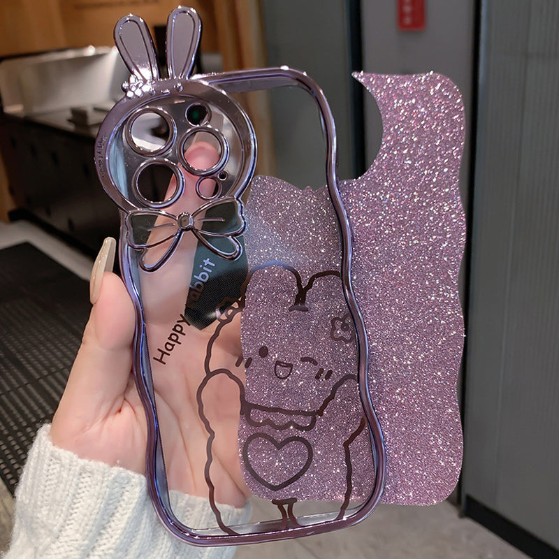 Glitter Rabbit Case für iPhone mit vollständiger Objektivabdeckung