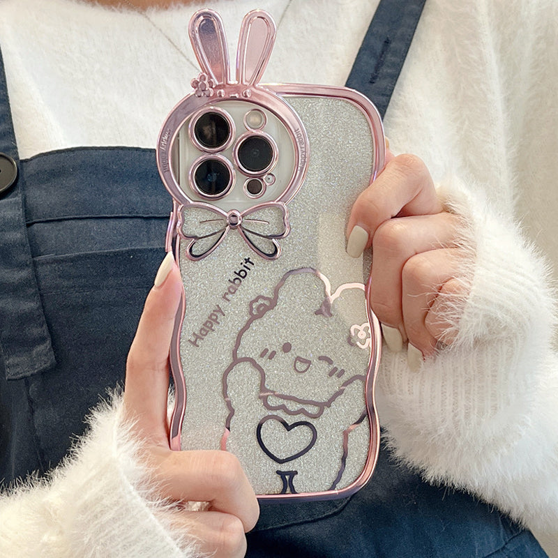 Glitter Rabbit Case für iPhone mit vollständiger Objektivabdeckung