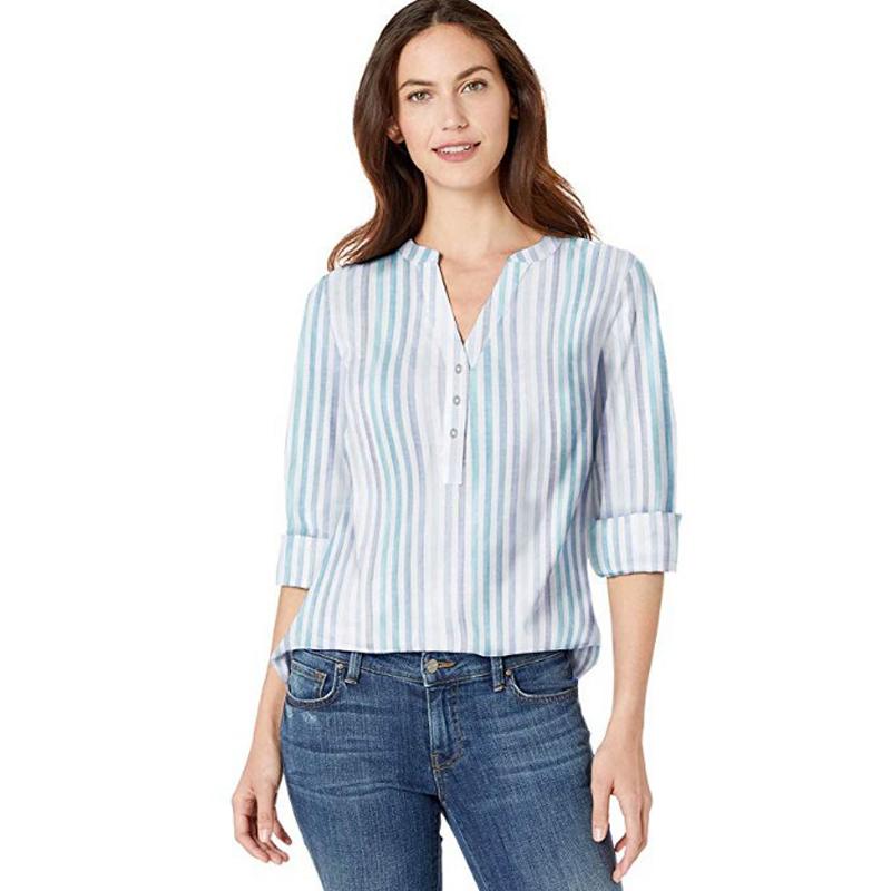 Langarm-Baumwoll-Popover-Shirt Für Damen