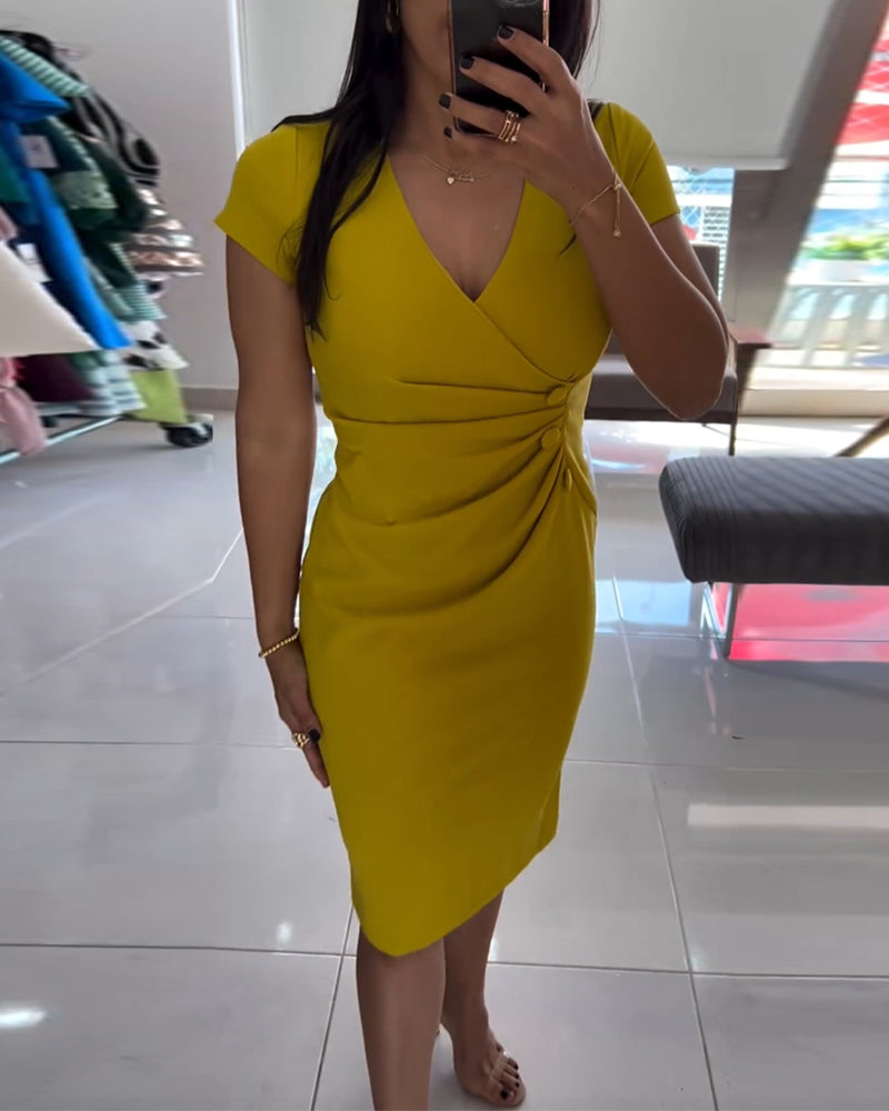 Knielanges Bodycon-Kleid mit V-Ausschnitt