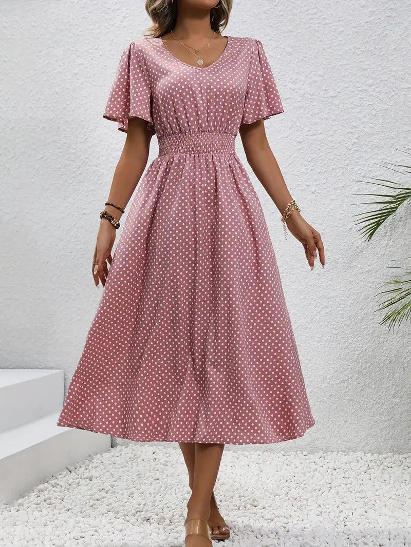 Amelia – allover-print-kurzarmkleid mit geraffter taille für frühling und sommer - LOVEZOE