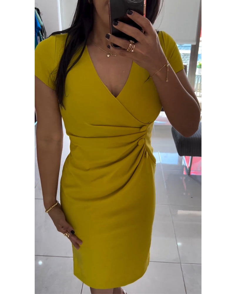 Knielanges Bodycon-Kleid mit V-Ausschnitt