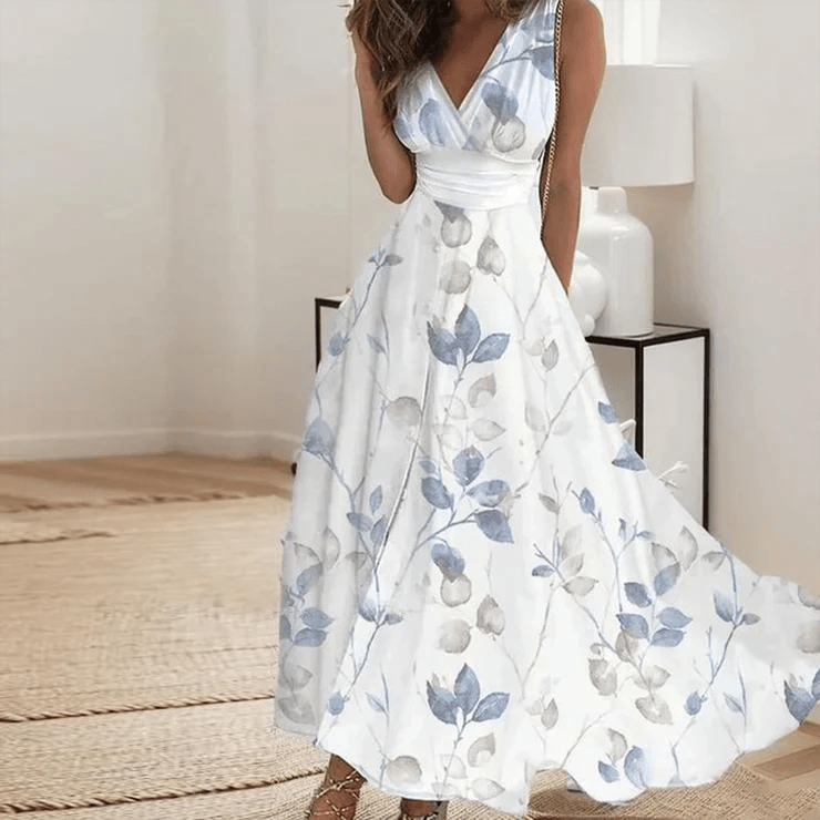 Chloe – elegantes ärmelloses maxikleid mit pflanzendruck - LOVEZOE