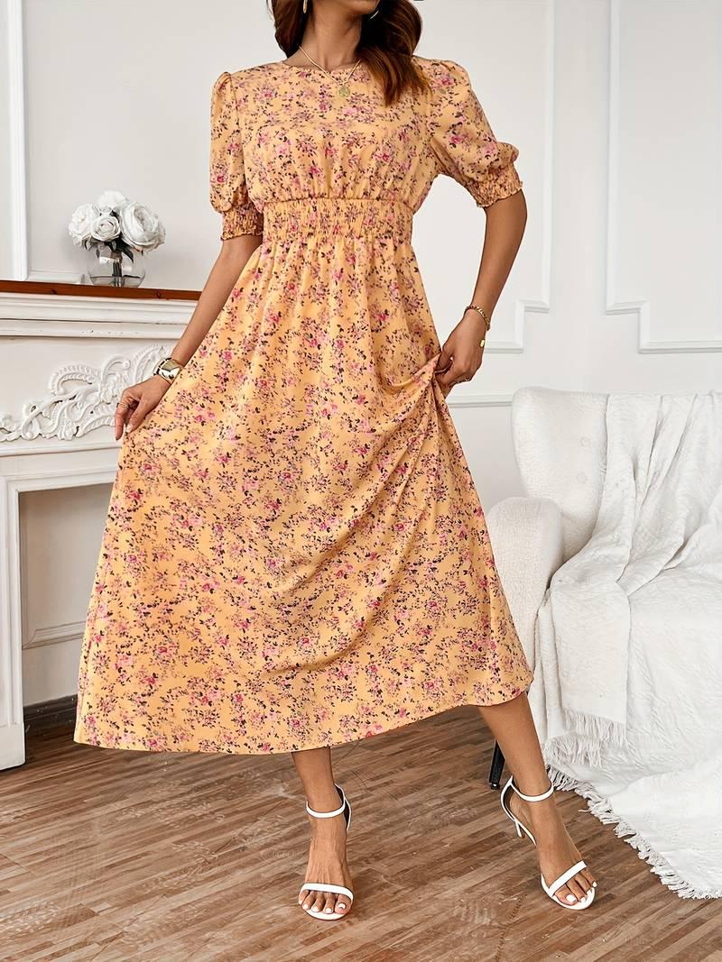 Amelia – kleid mit rundhalsausschnitt und blumendruck für frühling und sommer - LOVEZOE