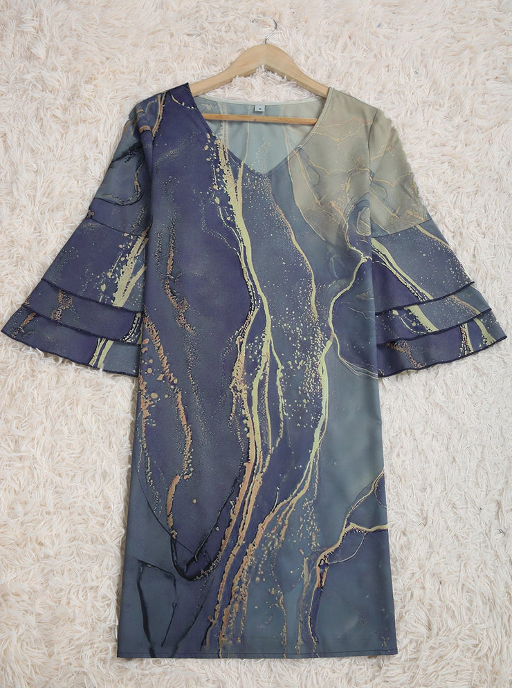 SpringStil® - Gold Beach Ocean Waves Marble Print Minikleid