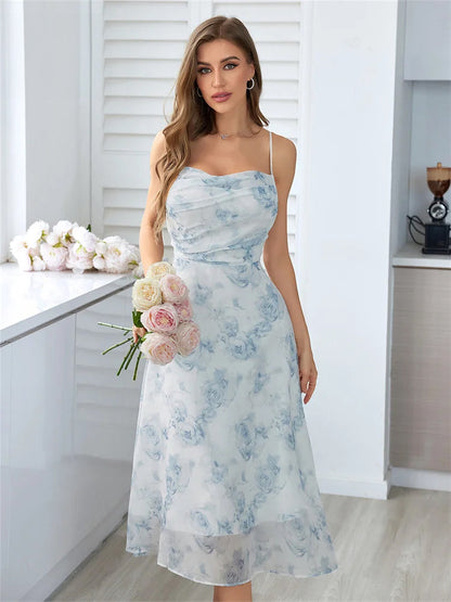 Blaues Flower Sommerkleid - Lunowi