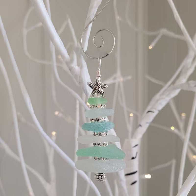 Weihnachtsbaumschmuck aus Seeglas