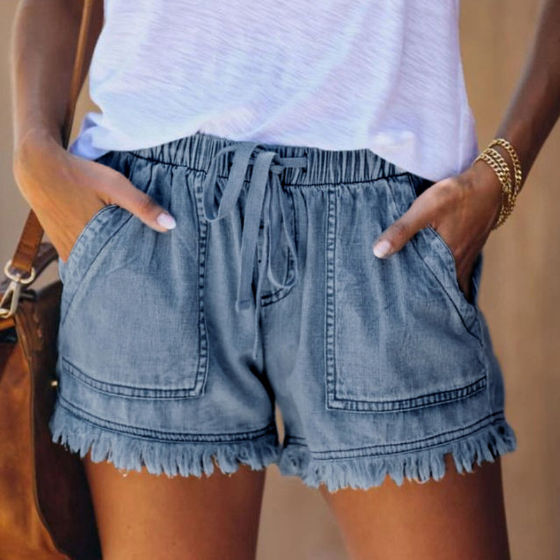 Damen Sommer Jeansshorts mit hoher Taille