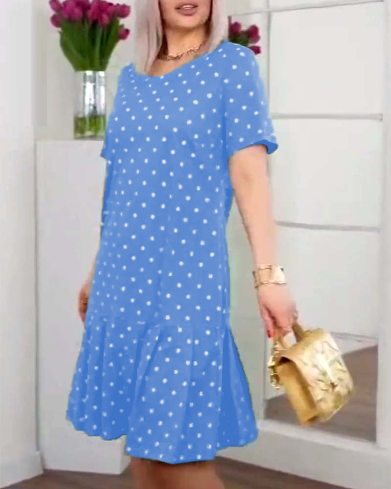 Kurzärmliges Freizeitkleid mit Polka-Dot-Print