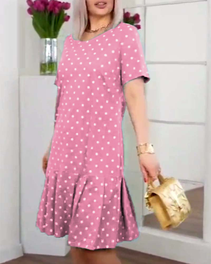 Kurzärmliges Freizeitkleid mit Polka-Dot-Print