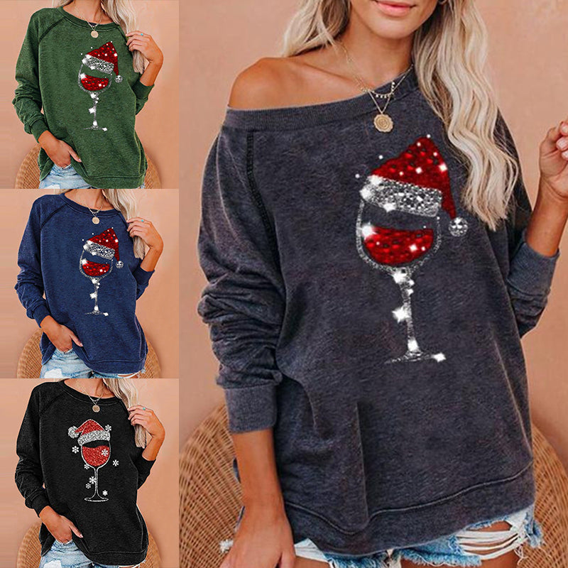 Weihnachts-Sweatshirt mit Weinglas-Print