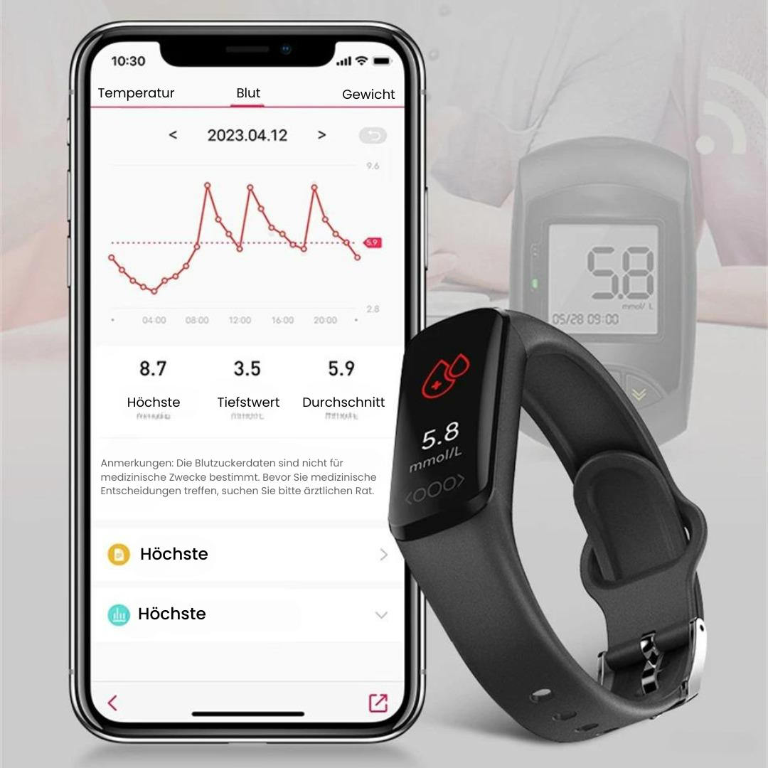 Healthtec™ Gesundheits-Smartwatch zur Überwachung vom Blutzucker