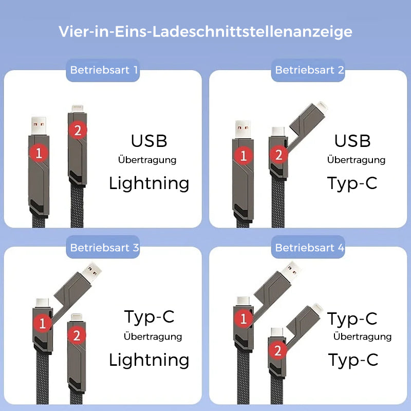 4-in-1-Ladekabel mit Flachgeflecht und Klettverschluss