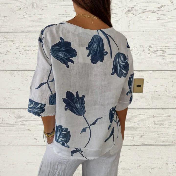 Alisa - langärmelige bluse mit blumen - LOVEZOE