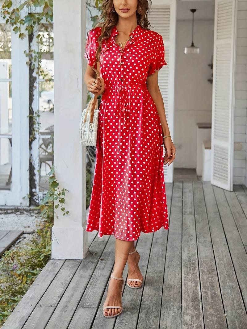 Chloe – a-linien-kleid mit polka-dot-print und v-ausschnitt - LOVEZOE