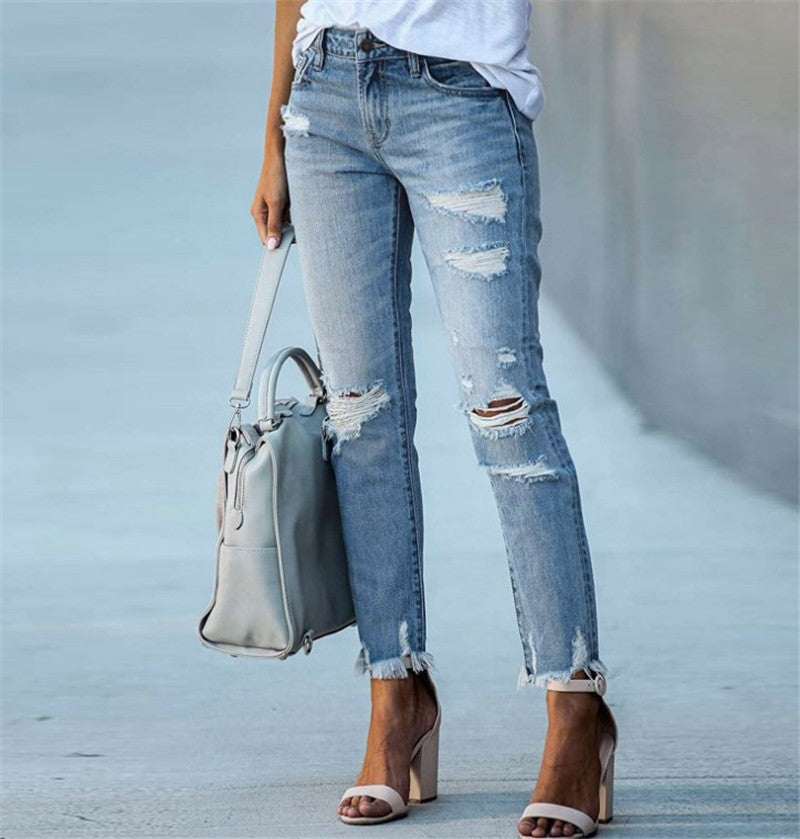 Super Stylische & Elegante Damen Jeans im lässigen Ripped Look