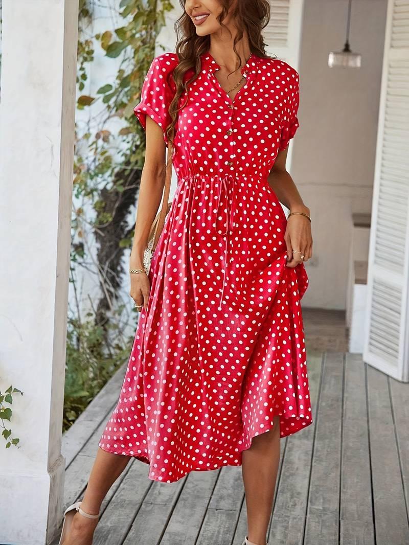 Chloe – a-linien-kleid mit polka-dot-print und v-ausschnitt - LOVEZOE