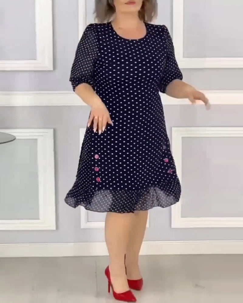 Elegantes Kleid mit halben Ärmeln und Polka-Dot-Print