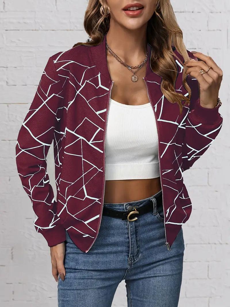 Sarah – bomberjacke mit geo-print und reißverschluss - LOVEZOE