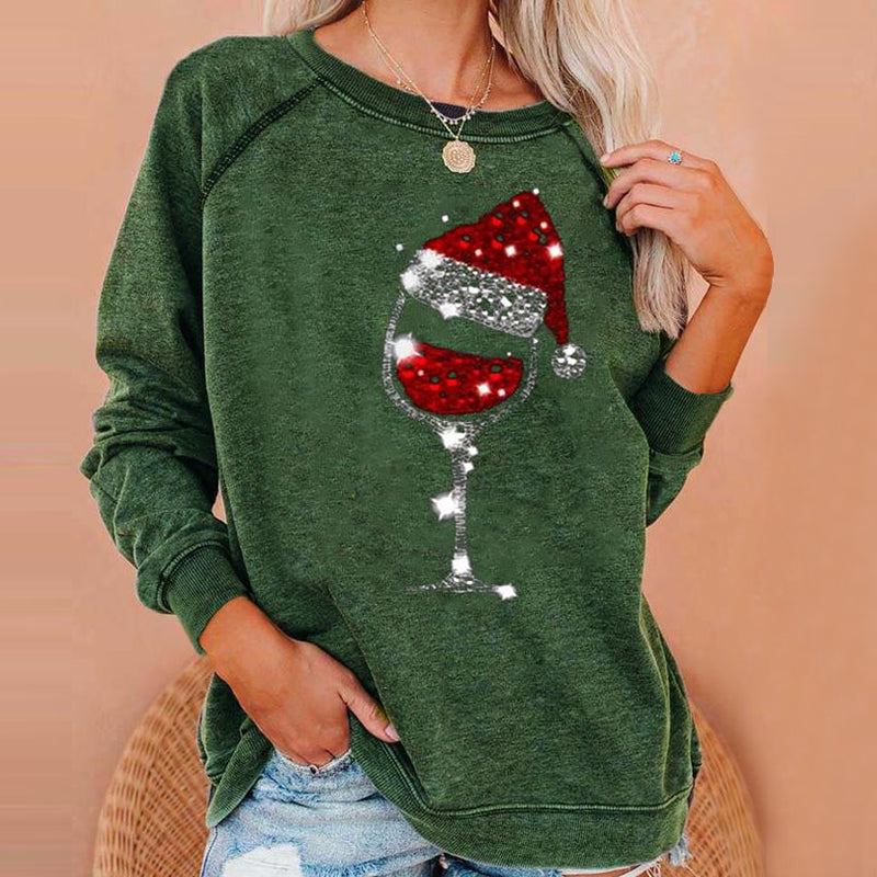 Weihnachts-Sweatshirt mit Weinglas-Print