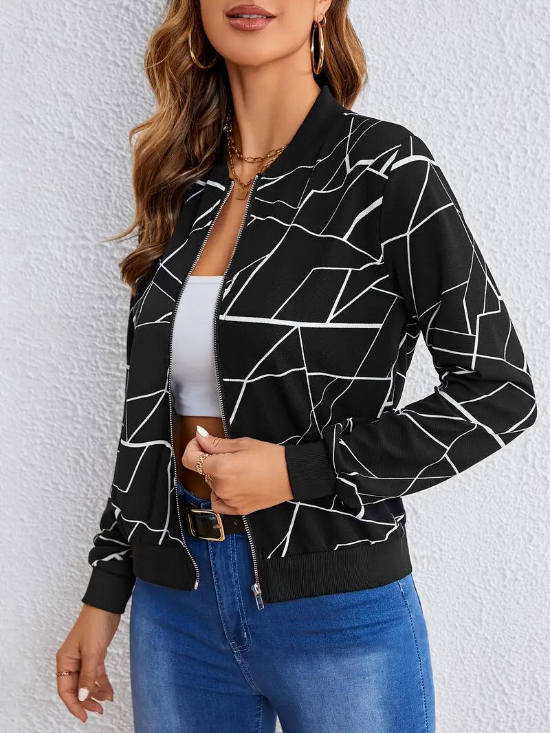 Nahomy – langarmjacke mit geo-print und reißverschluss - LOVEZOE