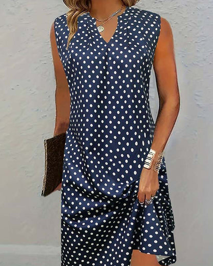 Elegantes, ärmelloses Kleid mit Polka Dot-Print