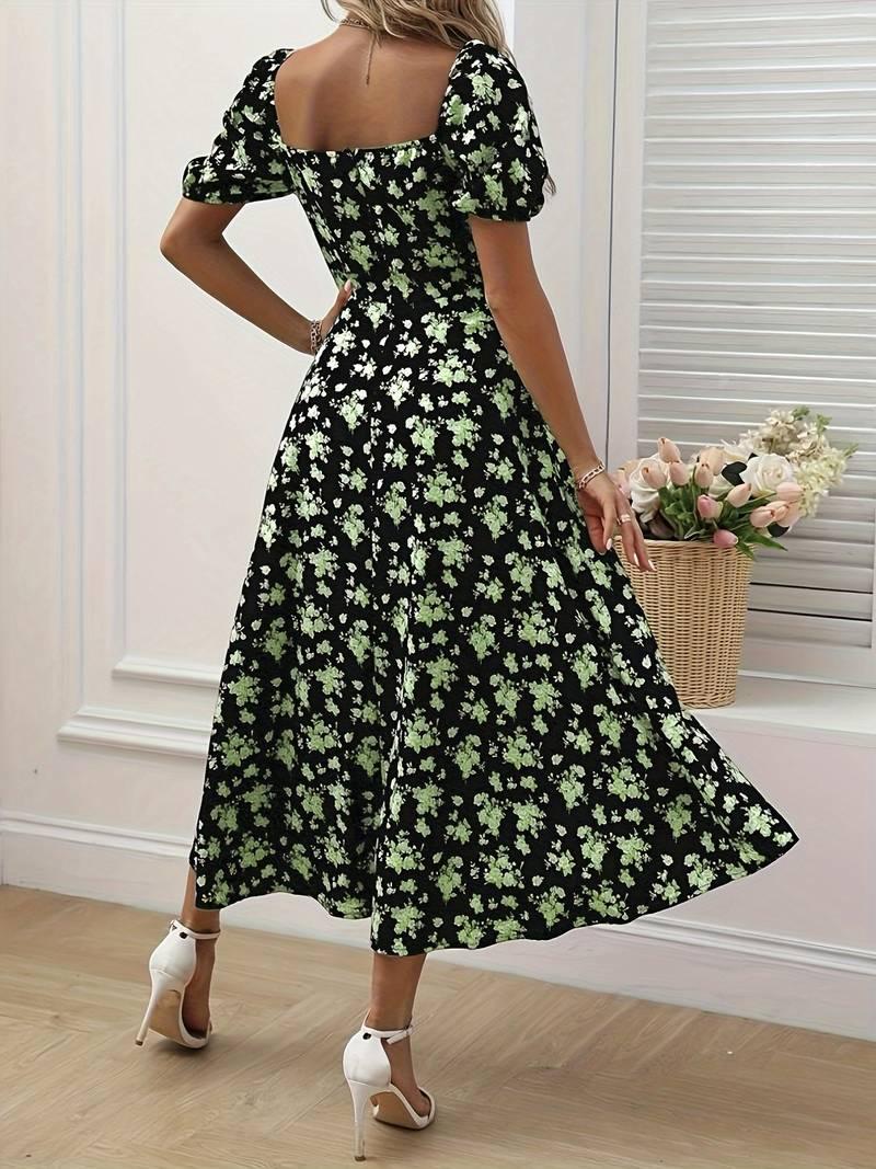 Ava – florales a-linien-kleid mit geteiltem saum für den frühling - LOVEZOE