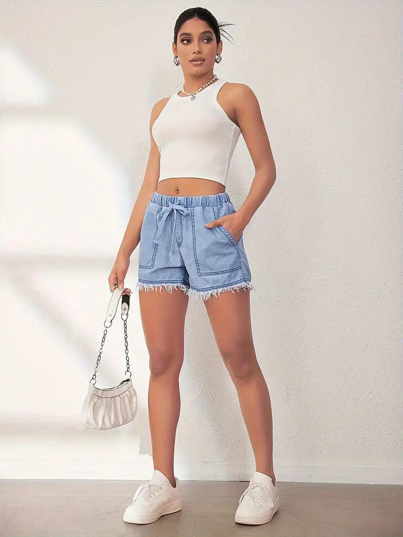 Eleanor – jeansshorts mit elastischem bund für frühling/sommer - LOVEZOE