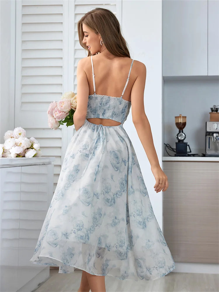 Blaues Flower Sommerkleid - Lunowi