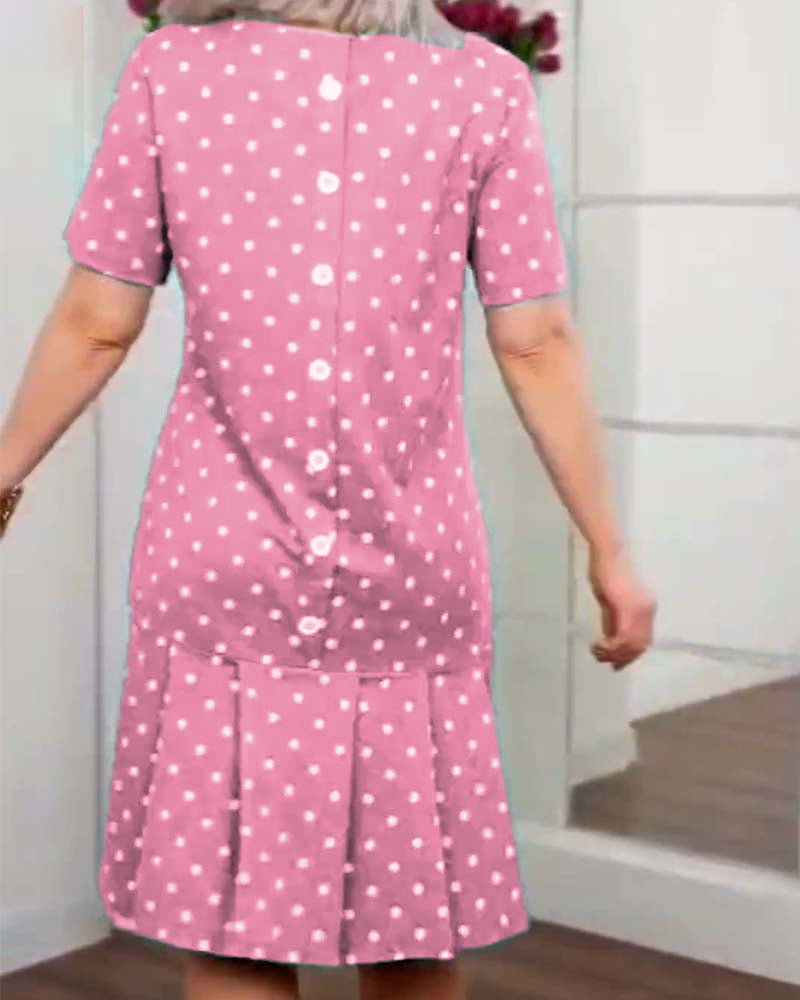 Kurzärmliges Freizeitkleid mit Polka-Dot-Print