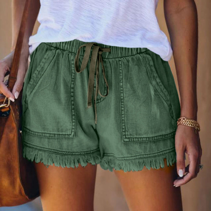 Einfarbige Lässige Denim-Shorts Mit Elastischer Taille