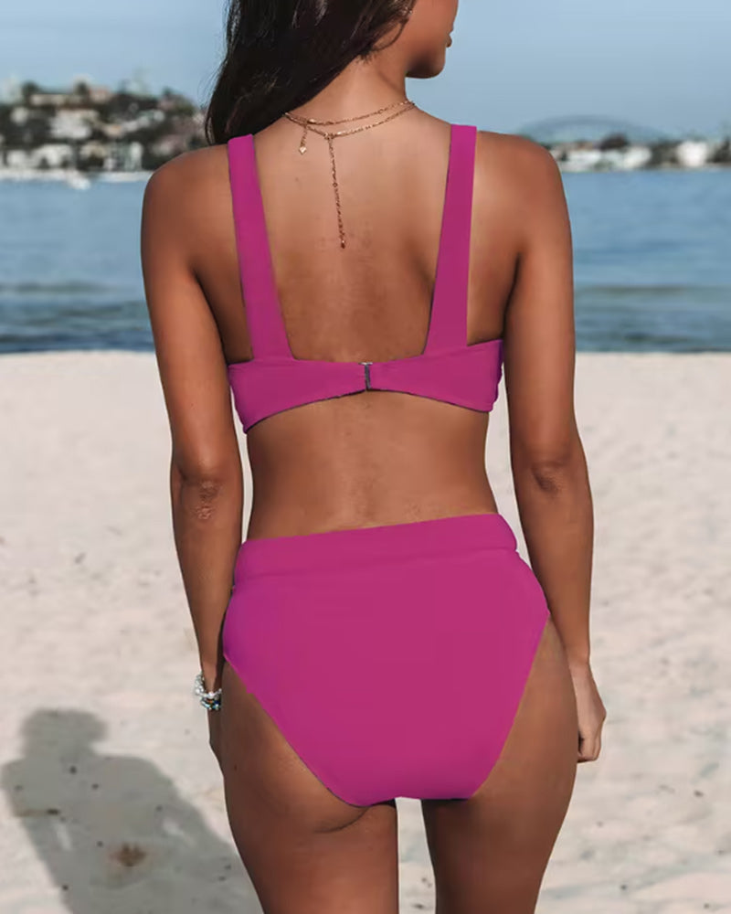 Einfarbige Bikini mit hoher Taille