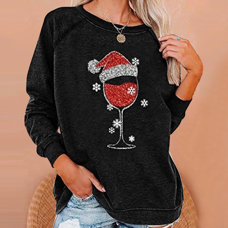 Weihnachts-Sweatshirt mit Weinglas-Print