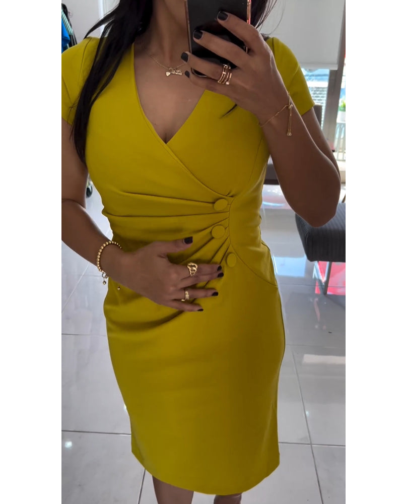 Knielanges Bodycon-Kleid mit V-Ausschnitt