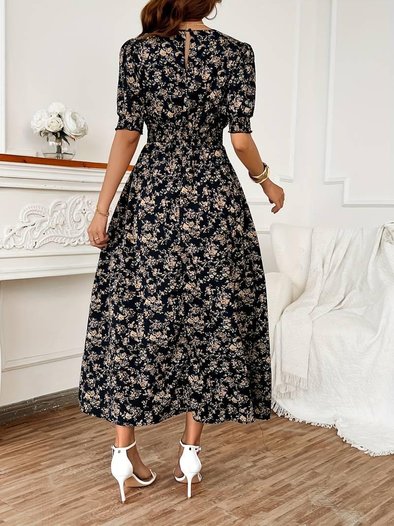 Ella – kleid mit blumendruck und rundhalsausschnitt für frühling und sommer - LOVEZOE