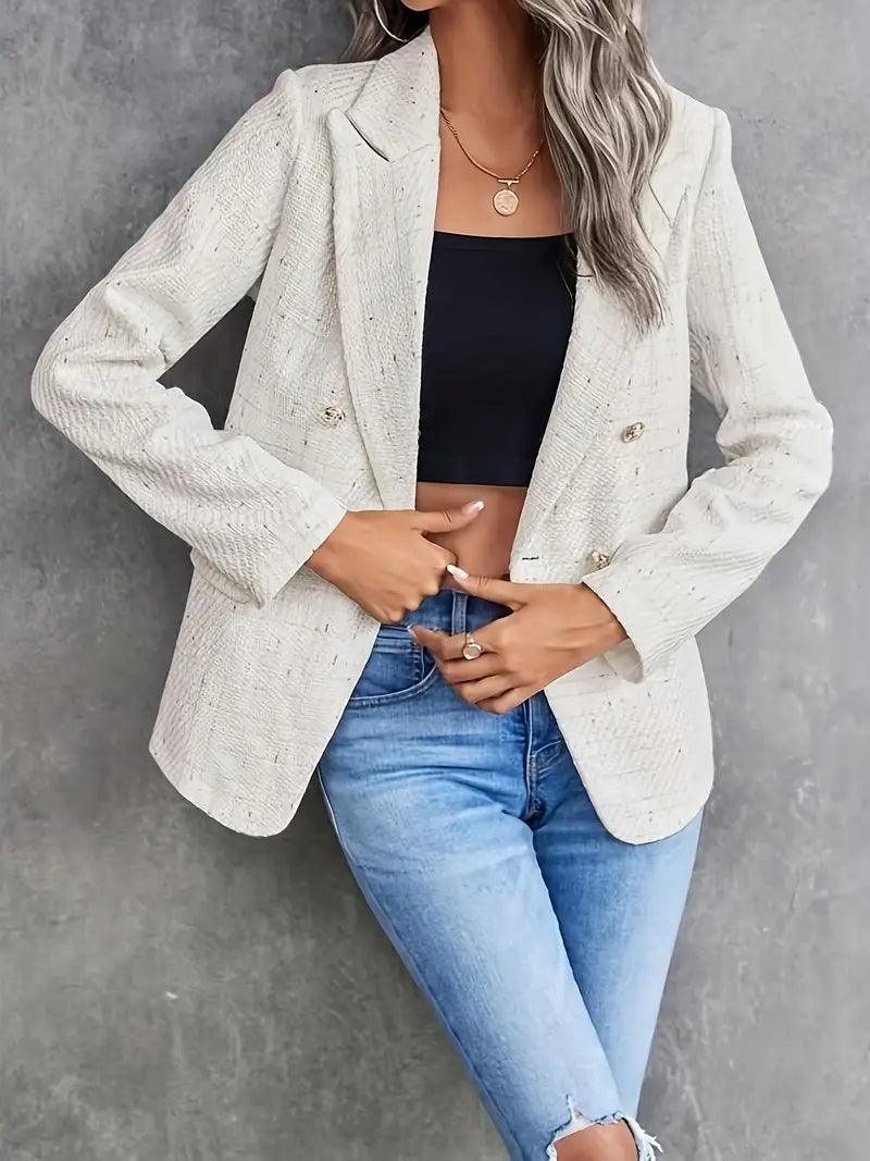 Mia – eleganter beige tweed-blazer für den frühling - LOVEZOE