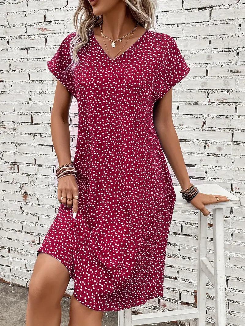 Maya – allover-print-kleid mit fledermausärmeln - LOVEZOE